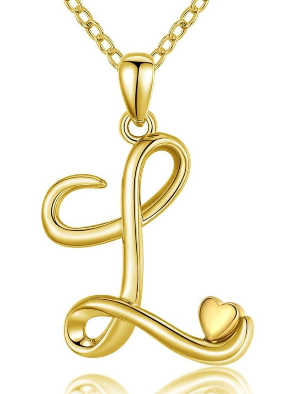 Personalized 925 Sterling Silver Initial Necklace with Rose Gold Heart - 18 Inch